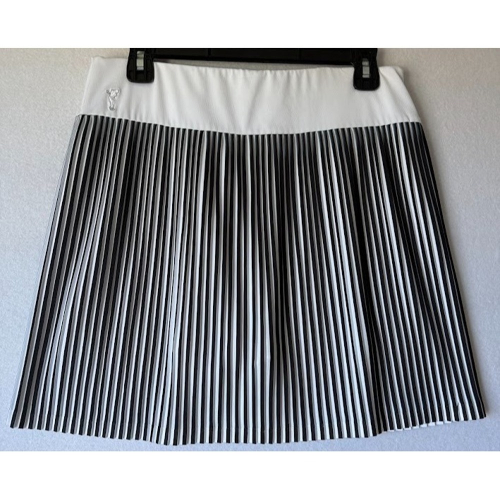 Golfino Skirt Skort Golf Women 10 Black White Pleated Striped Lightweight Tennis